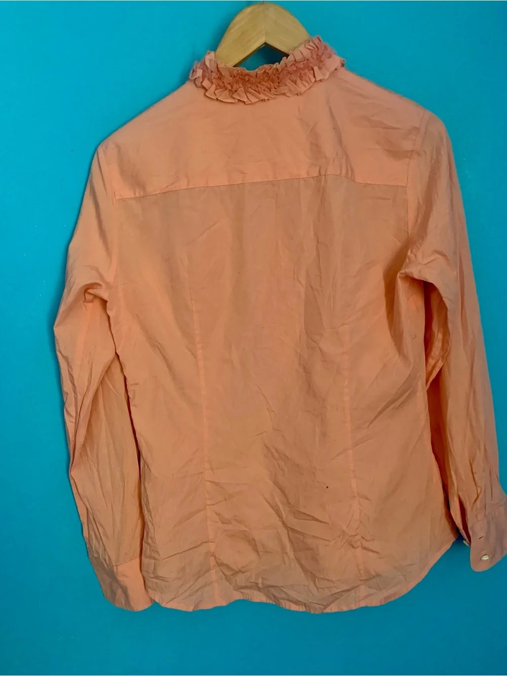 J. Crew Peach Coral Ruffle Collar 100% Cotton Long Sleeve Button Up Shirt M